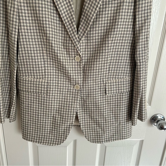 Theory Check Linen Blend Blazer Cream/ Grey Multi Size 6 - Picture 9 of 14